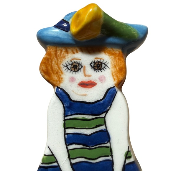 GANZ Susan Paley Lady Pin Louisa Girl Blue Hat Striped Dress Brooch - Picture 12 of 14